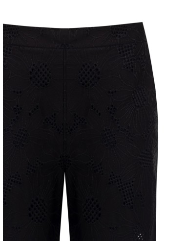 Pantalon large cropped en coton mélangé, brodé de fleurs et ajouré Rinascimento