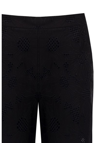 Pantalon large cropped en coton mélangé, brodé de fleurs et ajouré Rinascimento