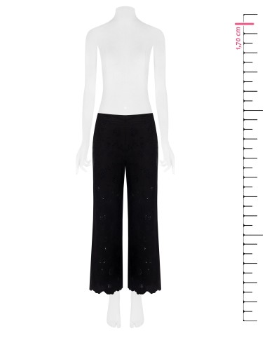 Pantalon large cropped en coton mélangé, brodé de fleurs et ajouré Rinascimento