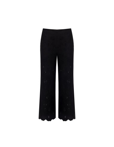 Pantalon large cropped en coton mélangé, brodé de fleurs et ajouré Rinascimento