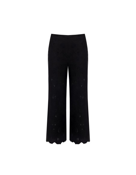 Pantalon large cropped en coton mélangé, brodé de fleurs et ajouré Rinascimento
