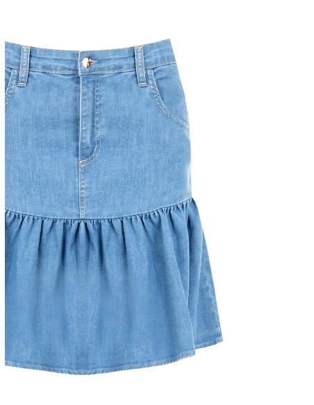 Minijupe à volants en denim extensible Rinascimento