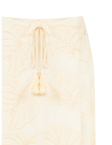 Jupe midi en coton avec broderie de feuilles et pompons Rinascimento