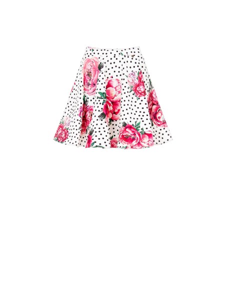 Minijupe à fleurs et à pois avec taille élastiquée en crêpe Rinascimento