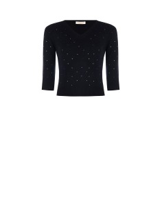 Pull à manches 3/4 avec strass multicolores Rinascimento