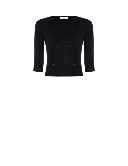 Pull à manches 3/4 avec strass multicolores Rinascimento