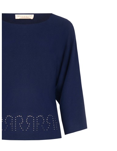Rinascimento - Pull fluide avec logo perforé et manches 3/4