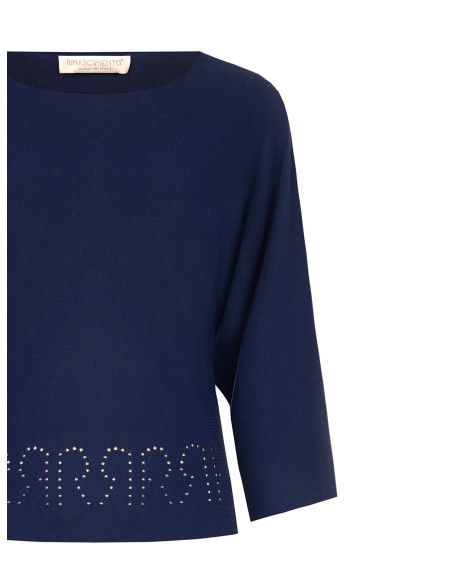 Rinascimento - Pull fluide avec logo perforé et manches 3/4