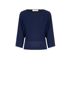 Rinascimento - Pull fluide avec logo perforé et manches 3/4