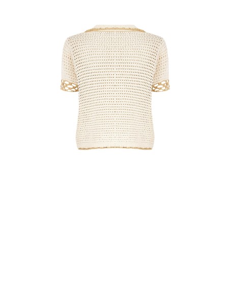 Rinascimento - T-shirt à col en V en coton crocheté