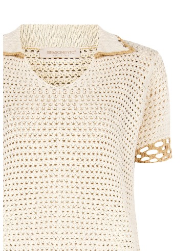 Rinascimento - T-shirt à col en V en coton crocheté