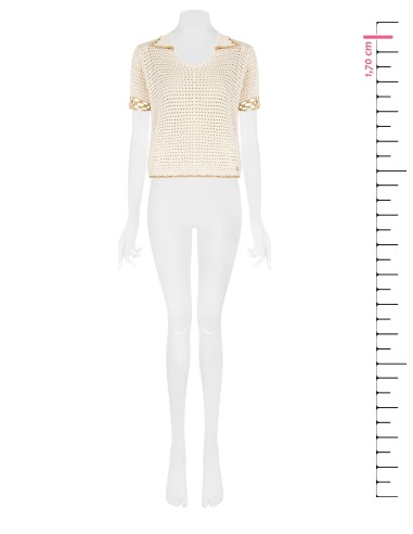Rinascimento - T-shirt à col en V en coton crocheté