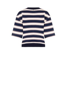Sweat-shirt à manches courtes en coton mélangé avec col en V et broche abeille Rinascimento 2