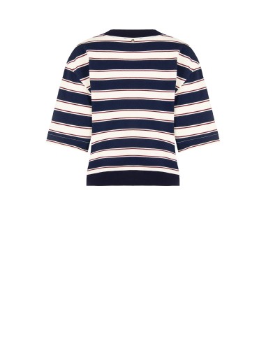 Sweat-shirt à manches courtes en coton mélangé avec col en V et épingle à abeille Rinascimento
