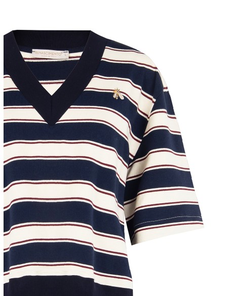 Sweater met korte mouwen van katoenmix, met V-hals en bijenbroche van Rinascimento
