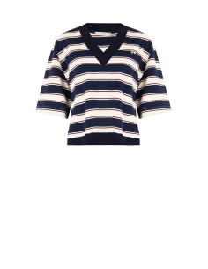 Sweat-shirt à manches courtes en coton mélangé avec col en V et broche abeille Rinascimento