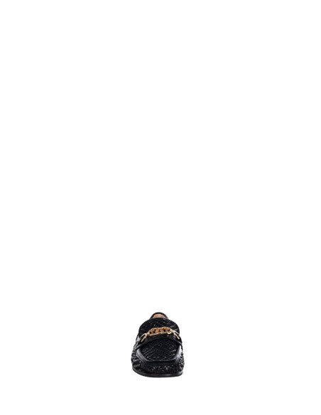 Mocassins van gevlochten stof met ruitpatroon en metalen RR-logoafwerking van Rinascimento
