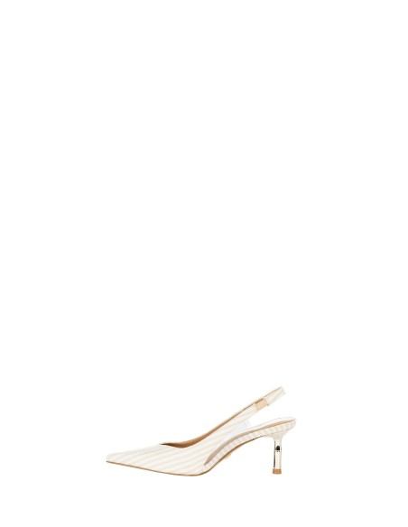Escarpins slingback à talon moyen à rayures bleu marine et détail transparent Rinascimento