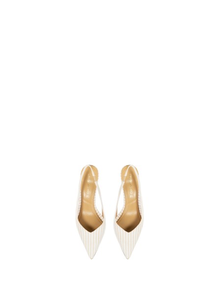 Escarpins slingback à talon moyen à rayures bleu marine et détail transparent Rinascimento