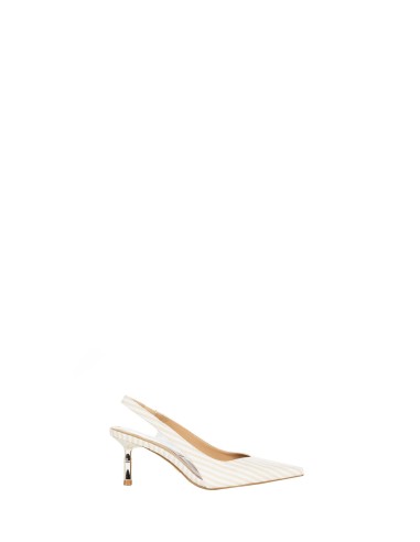 Navy gestreepte slingbackpumps met middelhoge hak en transparant detail van Rinascimento