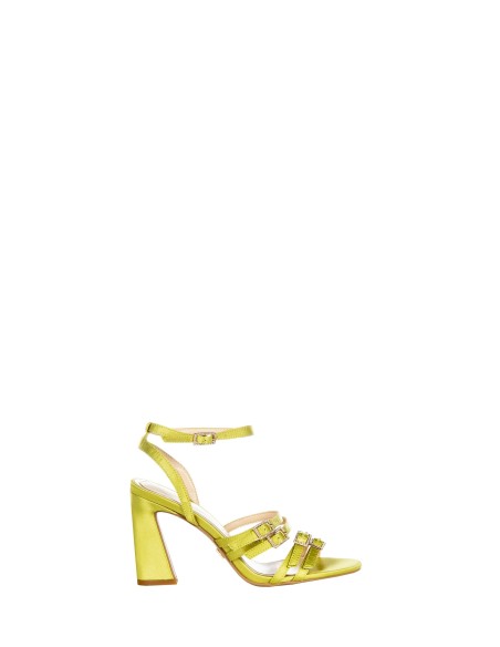 Sandales en satin à talon haut et boucles ornées de strass Rinascimento