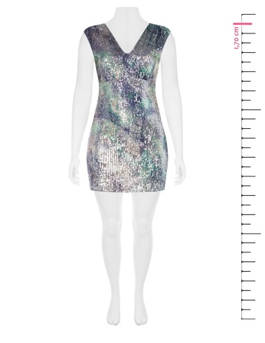 Curvy kokerjurk met open rug, bedekt met bedrukte pailletten – Rinascimento Curvy