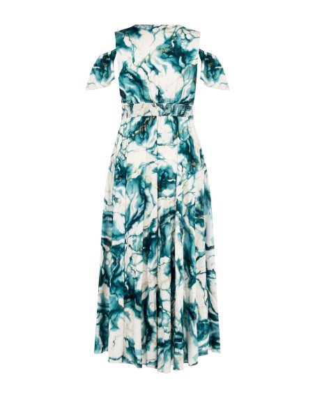 Robe longue en satin imprimé avec paillettes et décolleté en V Rinascimento Curvy