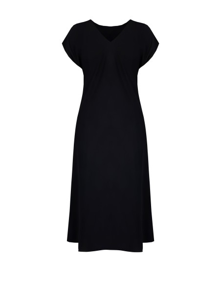 Rinascimento Curvy V-Neck Backless Fluid Fabric Long Dress