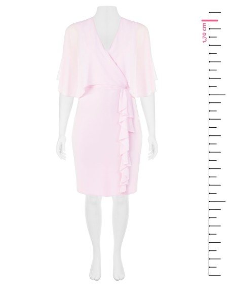 Kokerjurk van scuba-crêpe met cape-achtige mouwen van georgette, Rinascimento Curvy