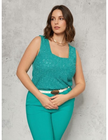 Curvy top aan de voorkant bedekt met pailletten en met een vierkante halslijn Rinascimento Curvy