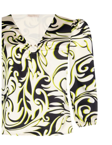 Blouse curvy cintrée en satin imprimé avec anneau métallique au décolleté Rinascimento Curvy