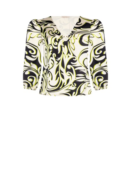 Blouse curvy cintrée en satin imprimé avec anneau métallique au décolleté Rinascimento Curvy