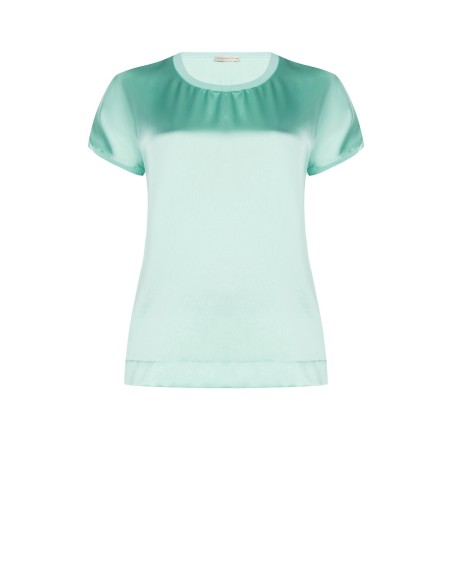 Curvy T-shirt, soepelvallend en asymmetrisch, met satijn aan de voorkant en viscose aan de achterkant, Rinascimento Curvy