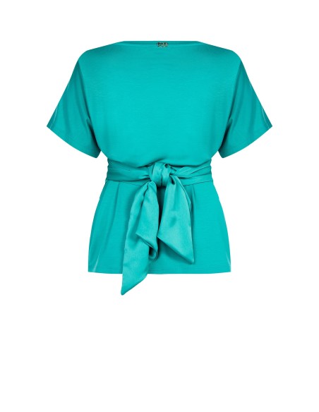 Rinascimento Curvy Over T-Shirt With Long Satin Corset Effect T-Shirt