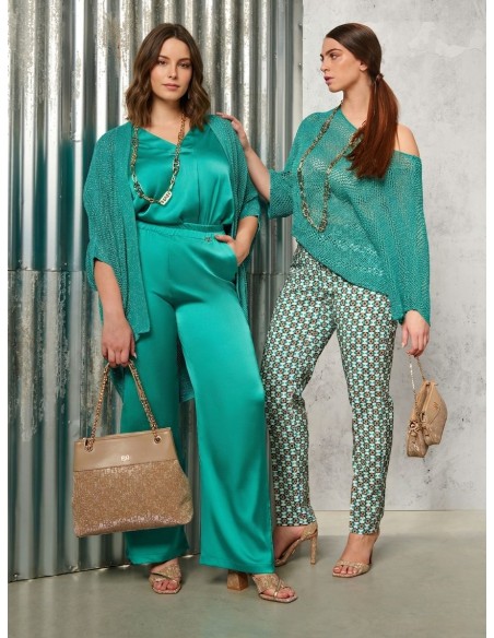 Curvy-broek van satijn aan de voorkant en viscose aan de achterkant – Rinascimento Curvy