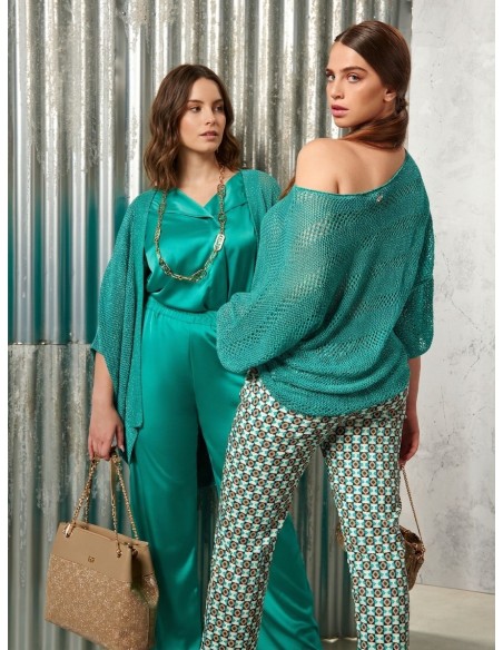 Curvy-broek van satijn aan de voorkant en viscose aan de achterkant – Rinascimento Curvy