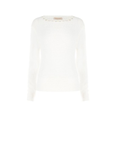 Pull fluffy à col rond avec perles et strass Rinascimento