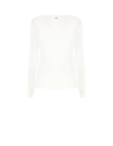 Fluffy trui met parels en strass, ronde hals, Rinascimento