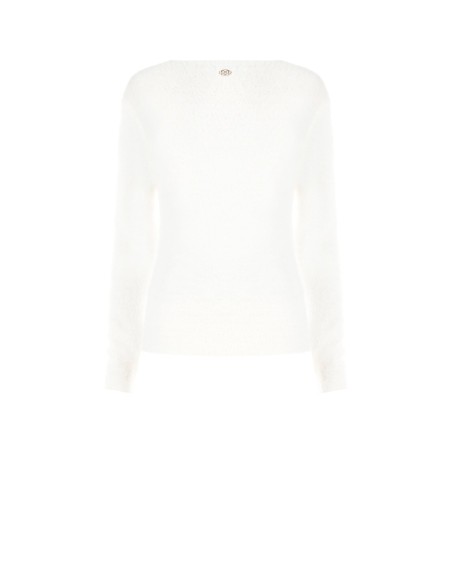 Pull fluffy à col rond avec perles et strass Rinascimento
