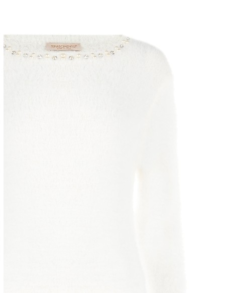 Fluffy trui met parels en strass, ronde hals, Rinascimento