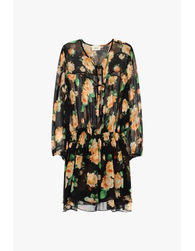 Robe courte bouclée à imprimé floral avec nœuds de cravate Dixie