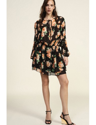 Robe courte bouclée à imprimé floral avec nœuds de cravate Dixie