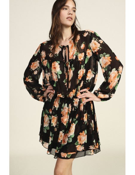 Robe courte bouclée à imprimé floral avec nœuds de cravate Dixie