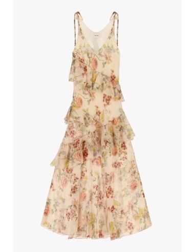 Longue robe florale à volants et fines bretelles Dixie