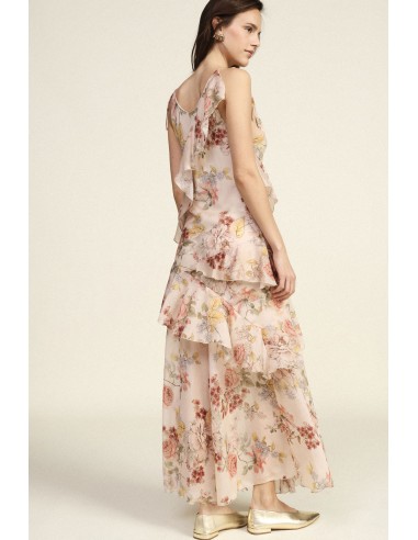 Longue robe florale à volants et fines bretelles Dixie