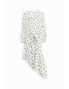 Dixie midi-jurk met stippen, volant en ceintuur 2