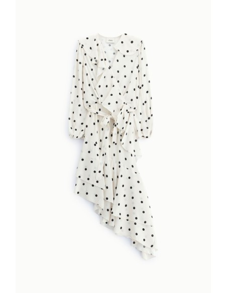 Dixie midi-jurk met stippen, volant en ceintuur
