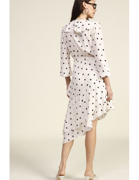 Robe midi à pois avec volants et ceinture Dixie