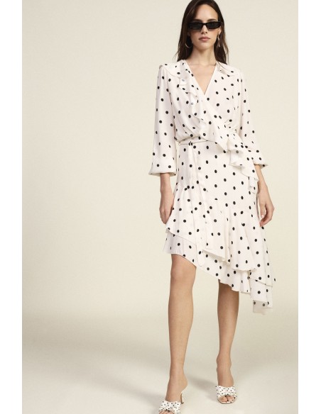 Robe midi à pois avec volants et ceinture Dixie