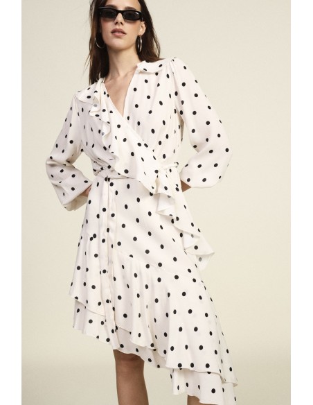 Robe midi à pois avec volants et ceinture Dixie